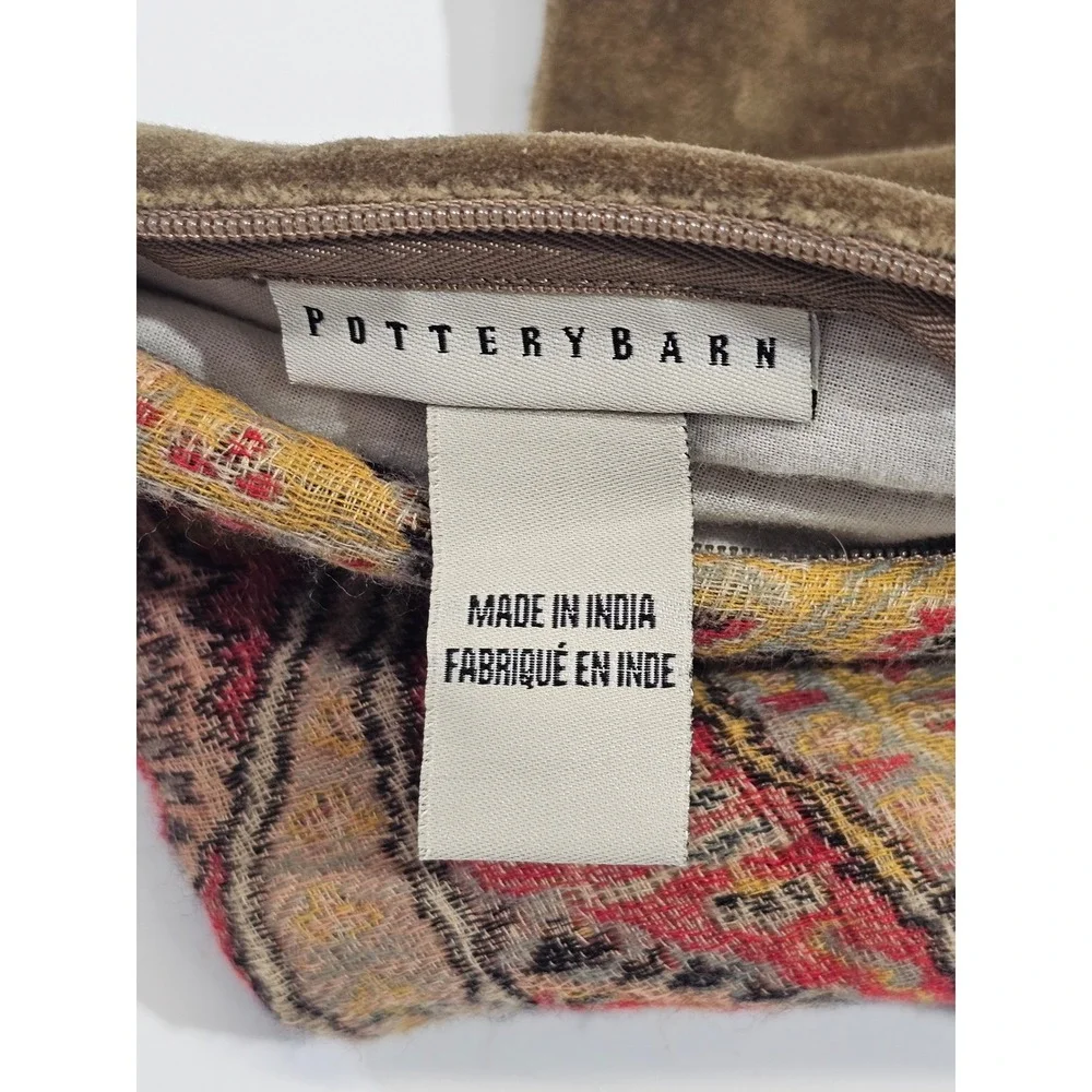 Pottery Barn Paisley Lumbar Pillow 16x26 Brown Red Wool Cotton Woven Decorative